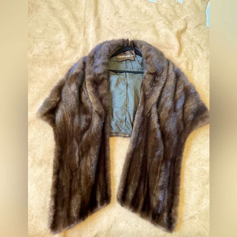 Vintage Mink Stole Cape by I. Magnin & Co. mahogany with pockets